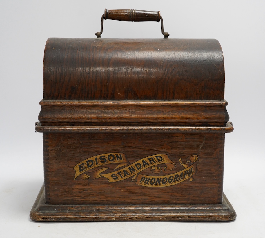 An oak cased Edison Standard phonograph, 28.5cm high. Condition - fair